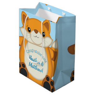 Fox Baby Shower Blue Woodland Medium Gift Bag