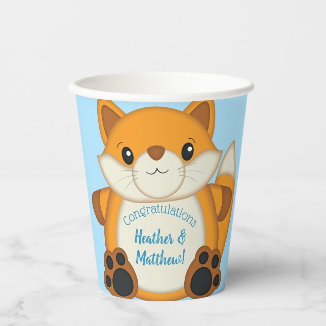 Fox Baby Shower Blue Woodland Paper Cups (Front)