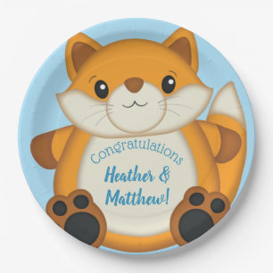 Fox Baby Shower Blue Woodland Paper Plate
