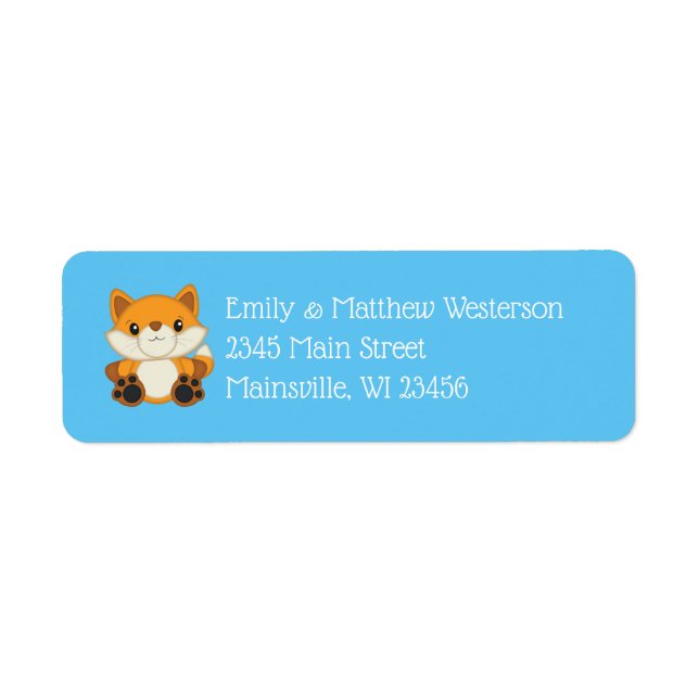 Fox Baby Shower Blue Woodland Return Address Label (Front)