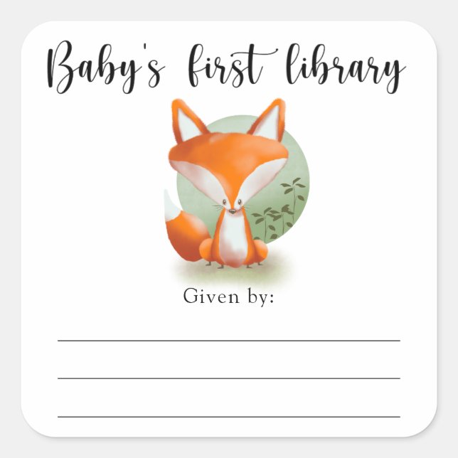 Fox Baby Shower bookplate, books for baby Square Sticker (Front)