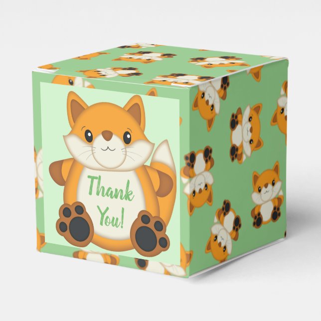 Fox Baby Shower Green Favour Box (Front Side)