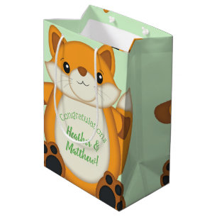 Fox Baby Shower Green Medium Gift Bag