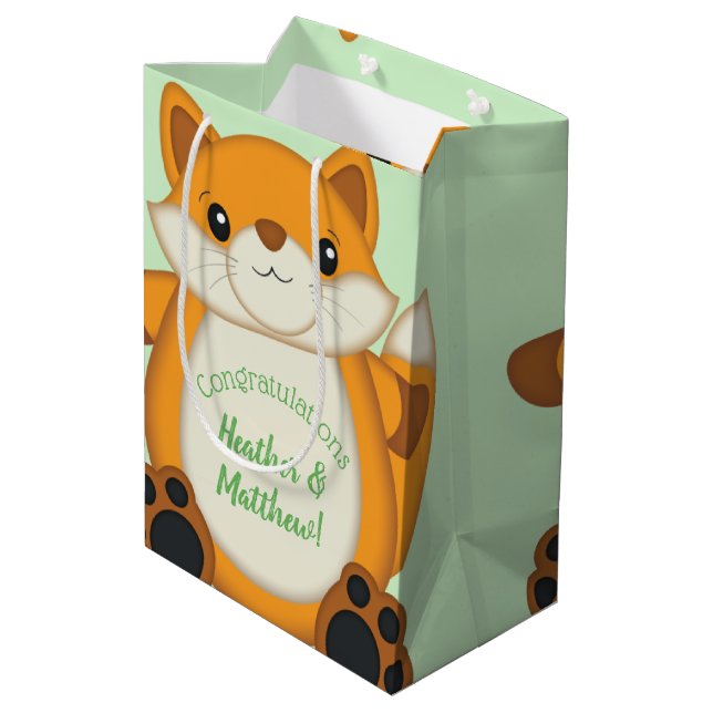 Fox Baby Shower Green Medium Gift Bag (Back Angled)