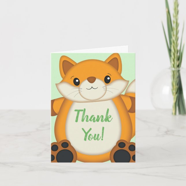Fox Baby Shower Green Thank You Card (Front)