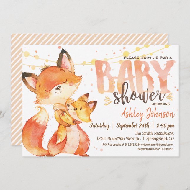 Fox Baby Shower invitation Gender Neutral Woodland (Front/Back)