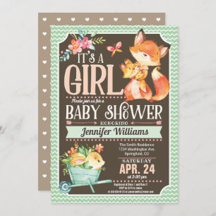 Fox Baby Shower Invitation, Woodland Girl Invitation
