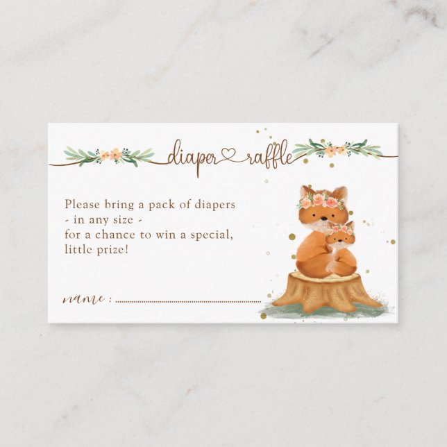 Fox Baby Shower New Mummy Diaper Raffle Enclosure Card (Front)