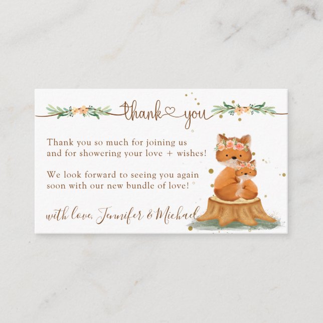 Fox Baby Shower New Mummy Thank You Enclosure Card (Front)