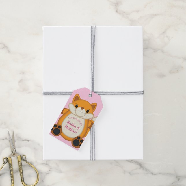 Fox Baby Shower Pink Gift Tags (With Twine)