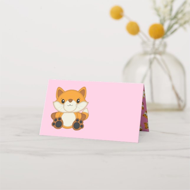 Fox Baby Shower Pink Place Card (Front)