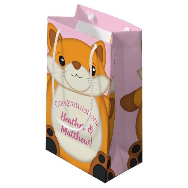 Fox Baby Shower Pink Small Gift Bag (Front Angled)