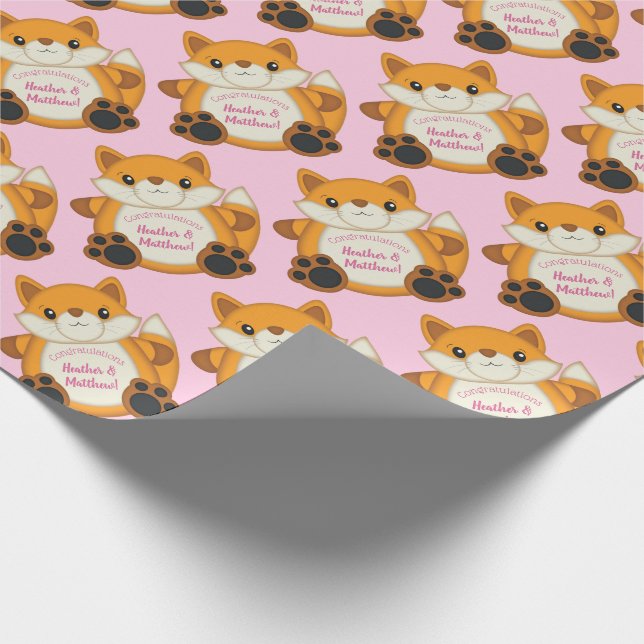 Fox Baby Shower Pink Wrapping Paper (Corner)