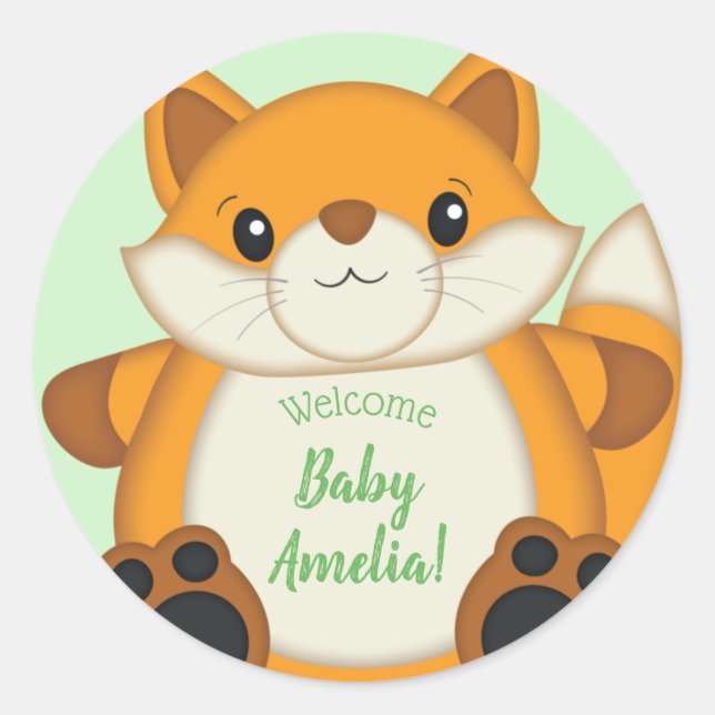 Fox Baby Shower Woodland Animal Classic Round Sticker (Front)