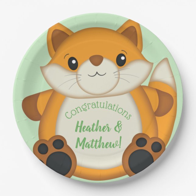 Fox Baby Shower Woodland Animal Paper Plate (Front)