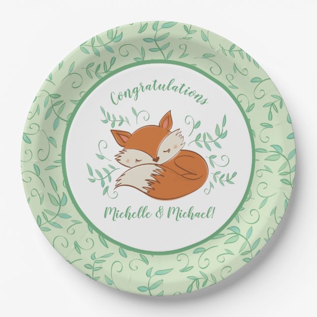 Fox Baby Shower Woodland Animals Paper Plate (Front)