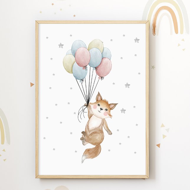 Fox Balloon Nursery Poster Kids Room Print (Creator Uploaded)