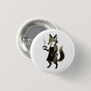 Fox Barista – Minimalist Ink Brush Coffee Time on 3 Cm Round Badge