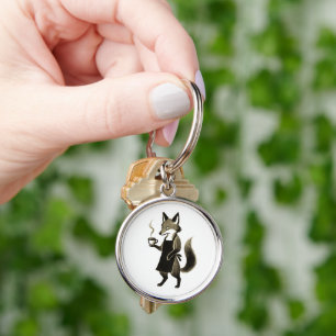 Fox Barista – Minimalist Ink Brush Coffee Time on Key Ring