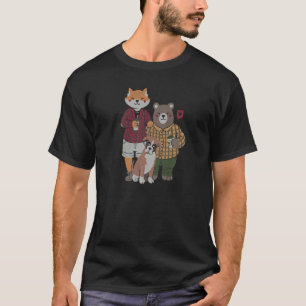 Fox Bear Drink Coffee Cute Animals Family Valentin T-Shirt