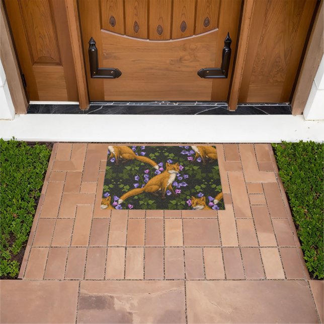  Fox, bellflowers and ivy, green, orange and viole Doormat (Outdoor)