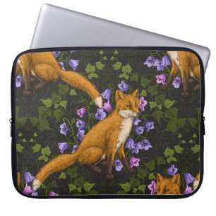 Fox, bellflowers and ivy, green, orange and viole Laptop Sleeve