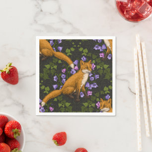 Fox, bellflowers and ivy, green, orange and viole Napkin
