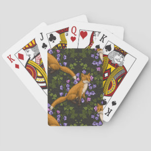 Fox, bellflowers and ivy, green, orange and viole Playing Cards