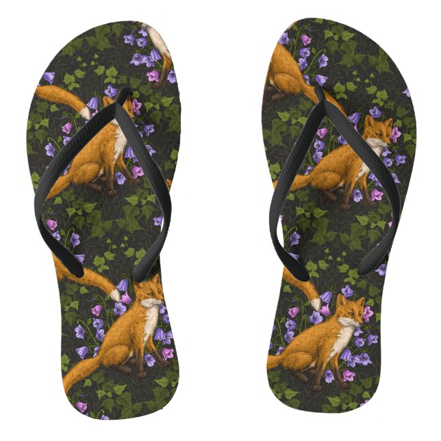  Fox, bellflowers and ivy, green, orange and viole Thongs (Footbed)