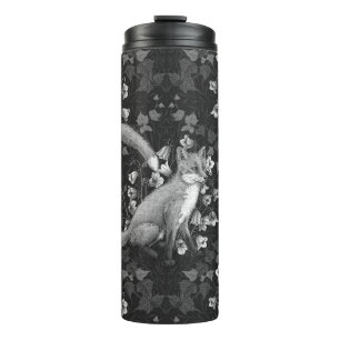 Fox, bellflowers and ivy, monochrome, silver wall Thermal Tumbler