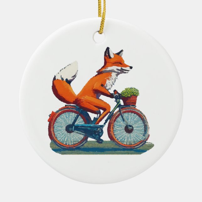 Fox Bicycle Ceramic Ornament (Front)