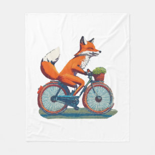 Fox Bicycle Fleece Blanket