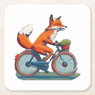 Fox Bicycle Square Paper Coaster