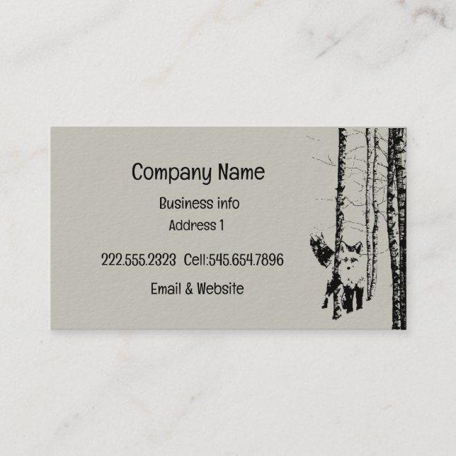 Fox Birch Tree Forest Animal Silhouette Nature Art Business Card (Front)