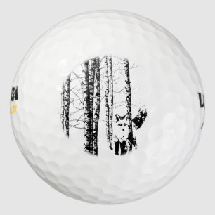 Fox Birch Tree Forest Animal Silhouette Nature Art Golf Balls