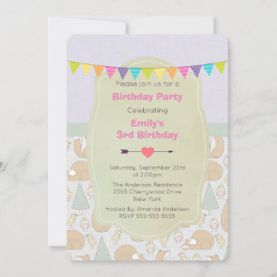 Fox, Birds and Trees Whimsical Birthday Invite