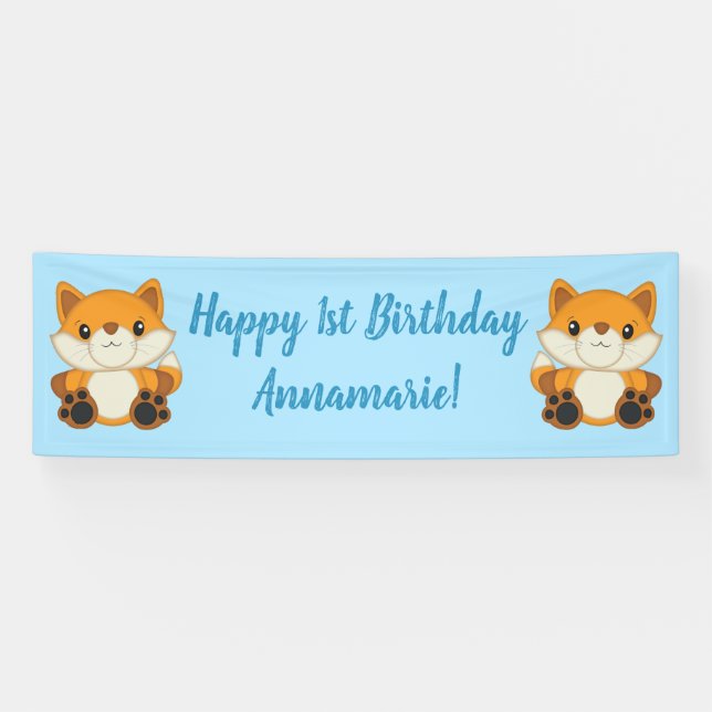 Fox Birthday Party Blue Banner (Horizontal)