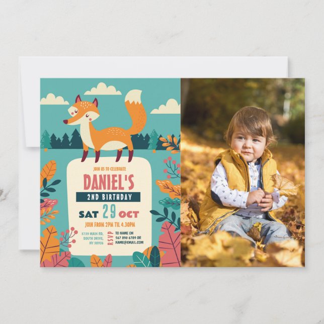 Fox Birthday Party Forest Theme Woods Boy Photo Invitation (Front)