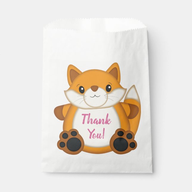 Fox Birthday Party Pink Favour Bag (Front)