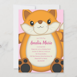 Fox Birthday Party Pink Invitation
