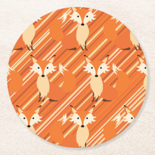 Fox Birthday Party Round Paper Coaster