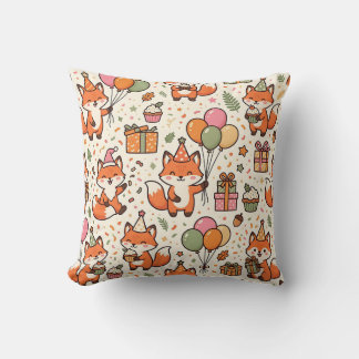 Fox Birthday Throw Pillow
