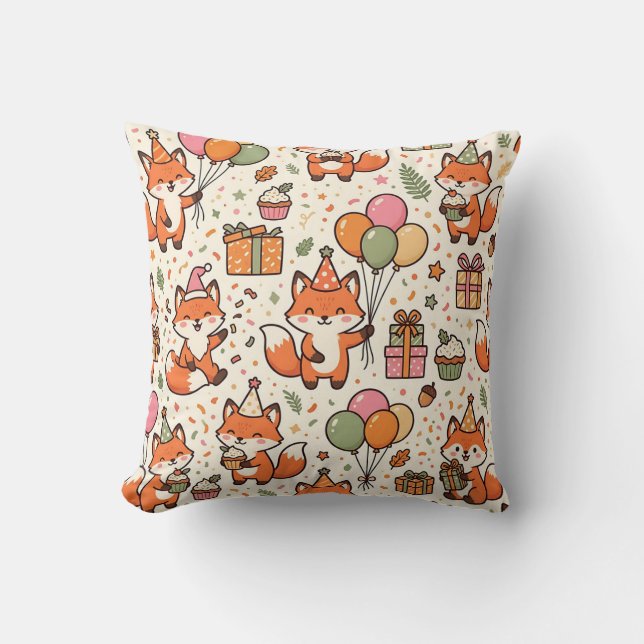 Fox Birthday Throw Pillow (Front)