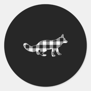 Fox Black &amp; White Buffalo Plaid Merry Christma Classic Round Sticker