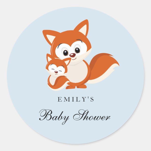 Fox Blue Boy Baby Shower Favour Seal Sticker (Front)