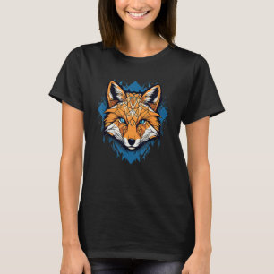 Fox Blue Eyes Face Polygon Geometric Animal Print T-Shirt