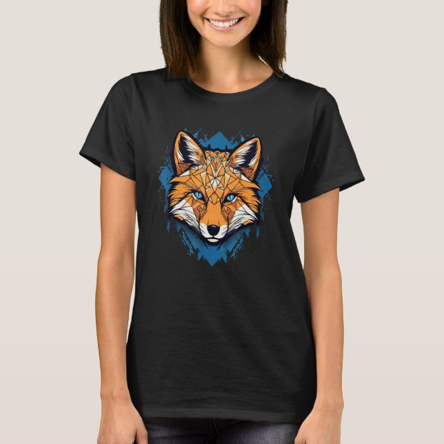 Fox Blue Eyes Face Polygon Geometric Animal Print  T-Shirt (Front)