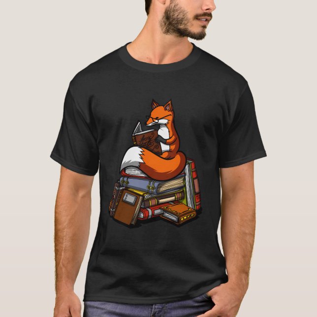 Fox Book Reading Nerd Geek Funny Librarian Boys Gi T-Shirt (Front)