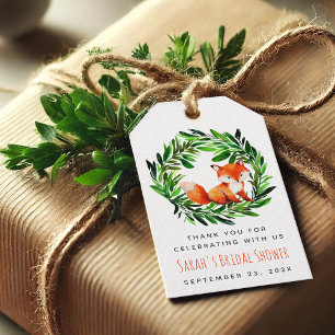 Fox Bridal Shower Cute Watercolor Greenery Wreath Gift Tags