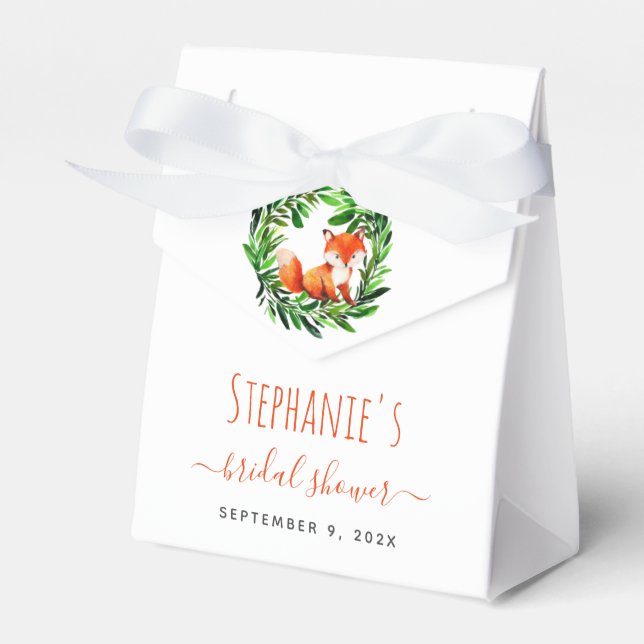 Fox Bridal Shower Cute Woodland Watercolor Foliage Favour Box (Front Side)